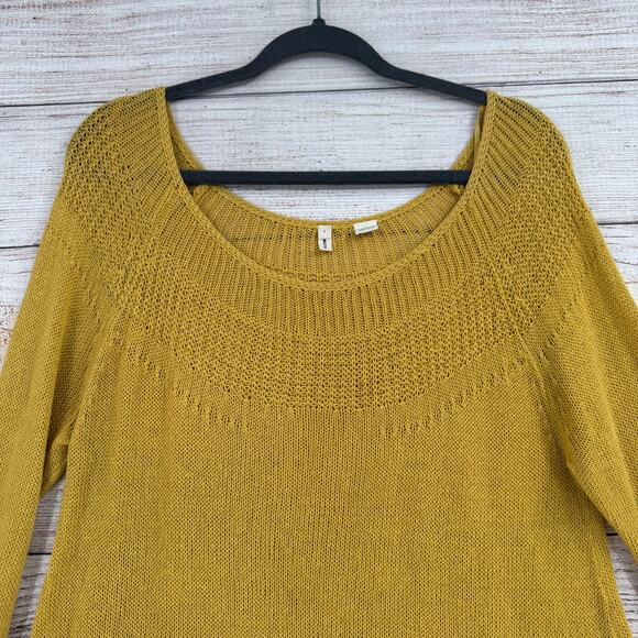 Moth Anthropologie Linen Blend Loose Knit Sweater Womens Large Yellow Boat Neck - Picture 3 of 11